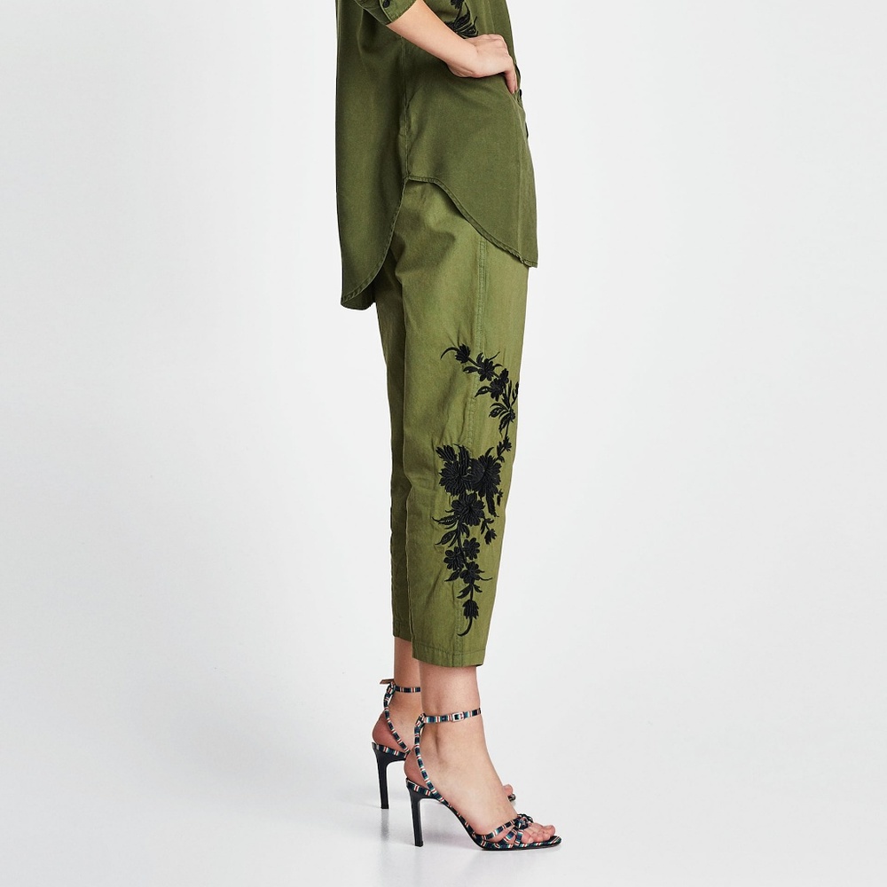 NWOT Zara Boho US 8 Embroidered Chino Pants - Picture 2 of 6